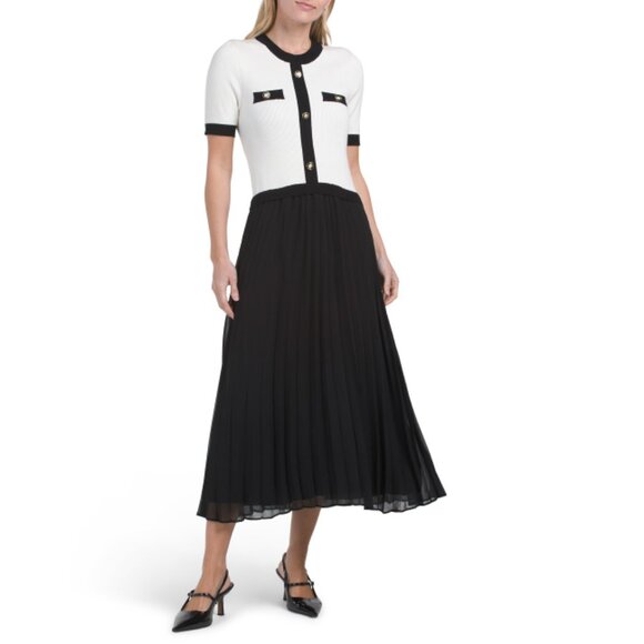 ELLEN TRACY Marshmallow Twofer Dress With Pleated Skirt - Picture 1 of 2